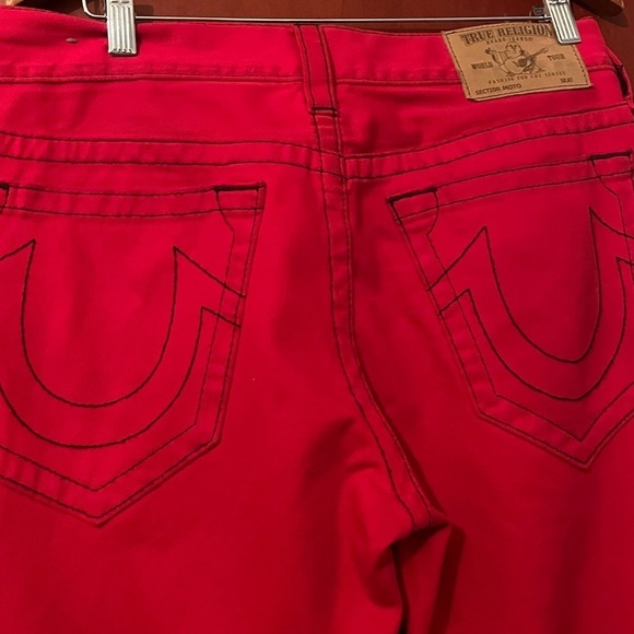 True Religion Red Mens Motto Denim Jeans Sz 32 Red Straight Leg - Picture 6 of 13